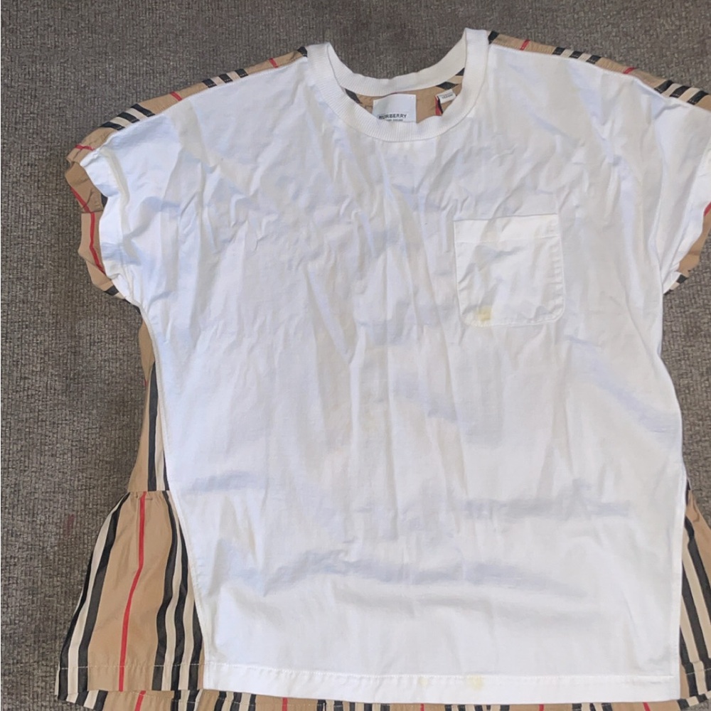 Burberry White T-Shirt with Black and Red Striped